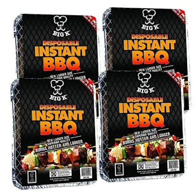 Image of Topline Big K Disposable Instant BBQ Tray Pack of 4 All In One Barbecue Light Charcoal Grill Trays (TPLT4)