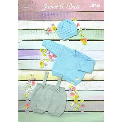 Image of James C Brett Double Knit DK Knitting Pattern Baby Cardigan Shorts &amp; Hat (JB742), Multicolor, 12&#039; 20&#039;