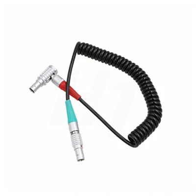 Image of HangTon Coiled Timecode Cable Right Angle 5 Pin to Straight for Sound Devices, ARRI Alexa Camera, Ambient NanoLockit