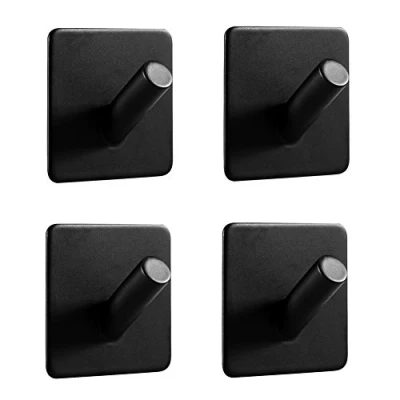 Image of LJLink Wall Hooks Without Drilling Self Adhesive Modern for Bathroom Kitchen Bedroom Office Matte Black Towel Hooks, 4 Pack