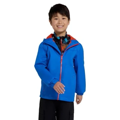 Image of Mountain Warehouse Torrent Kids Waterproof Rain Jacket Taped Seams Raincoat, Lightweight, Breathable, Girls &amp; Boys Rainwear For Autumn, Winter, Wet Weather Cobalt Size 2 3 Years