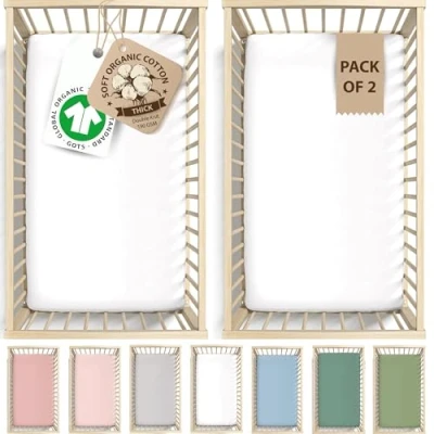 Image of Bunnyjik 2 x GOTS Organic Next To Me Crib Sheets Double Thickness Ultra Soft 100% Cotton Chicco Nexttome Tutti Bambini Cozee Next2me