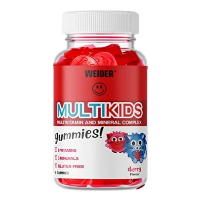 Image of Weider Multikids Gummies Vitamins for Kids no Added Sugar Child Friendly Texture and dose of (D, E, C, B6, B12) 50