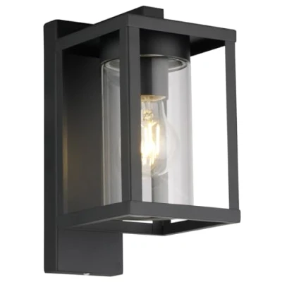 Image of Long Life Lamp Company Outdoor Dusk Till Dawn Wall Light Black Glass Diffuser Automatic Sensor Garden Lantern Rectangular Porch ZLC370 with LED 4w Warm
