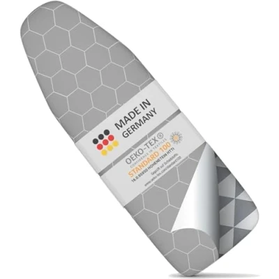 Image of Ironing Board Covers 122 X 38 cm Made in Germany Iron Cover For Steam Easy Fit Multiple Sizes with Elastic Drawstring, Aluminum Coating, Vapour Permeable and Heat Reflective (M)