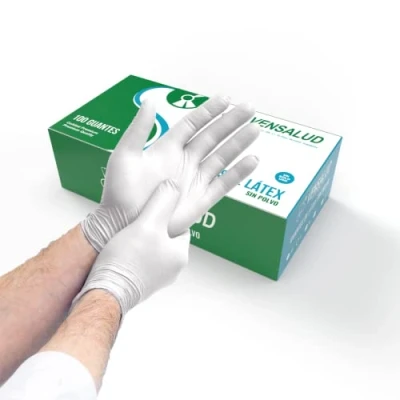 Image of VENSALUD Disposable LATEX Gloves Powder Free Resistant and Comfortable For Laboratories, Sanitary, Kitchen, Tattoo Studios, Veterinary, Cleaning, Examination 100 pcs. White Size XL