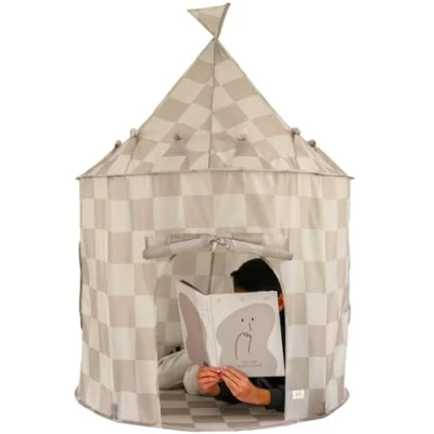 Image of 3 Sprouts Kids Play Tent Sustainable Recycled Fabric Fun Spacious Childs Playhouse for Indoor Games Boys &amp; Girls Durable Fort Pop Up House Toddlers Children Age 10 Checkered Beige