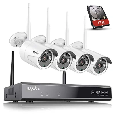 Image of 【Work with Alexa】SANNCE Wireless CCTV Camera System, 8CH 5MP NVR, 4X 3.0MP Outdoor Security IP Cameras P2P, One Way Audio, Dual WiFi Human AI Motion Detection(1TB Hard Disk Pre install)