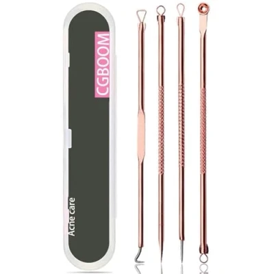 Image of 4PCS Blackhead Remover Kit, Extractor Removal Set Professional Stainless Steel Pimple Popper Tool Treatment for Whitehead Blemish Acne Comedone Popping (4PCS, Golden)