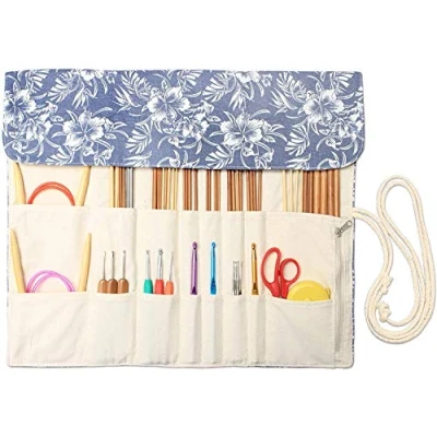 Image of Teamoy Knitting Needle Wrap, Cases with Slots for Needles (up to 14 Inch/35.5cm), Crochet Hooks, Circular and ACCESSORIES NO INCLUDED, Flowers