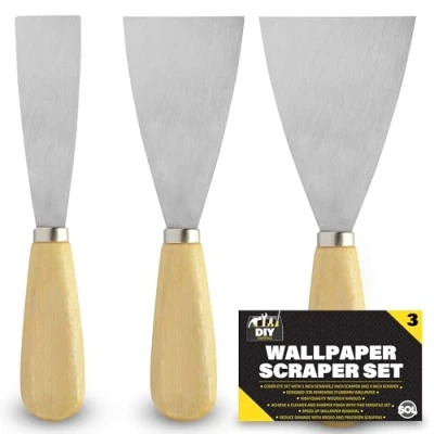 Image of 3pk Wallpaper Scraper Set Metal Tool Scrapers Paint Putty Filler Wall Paper Strip Filling Plastering Tools