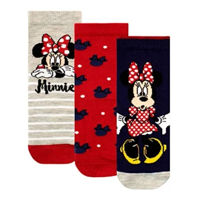 Image of Disney Girls Minnie Mouse Socks Pack of 3 Multicoloured Size 6 8