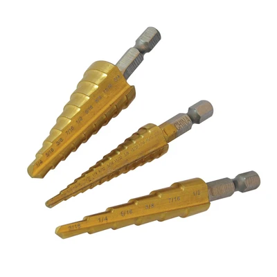 Image of Silverline Titanium Coated HSS Step Drill Set 3pce 3pce, Quick change hex shank