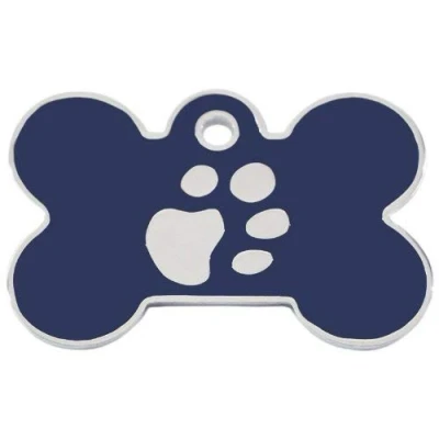 Image of Surrey Feed LARGE BLUE BONE TAG WITH SILVER PAW PRINT DESIGN. Engraved Dog/Pet ID NAME Tag. Pet Fashion. PLEASE EMAIL US ENGRAVING DETAILS WHEN PLACING YOUR ORDER