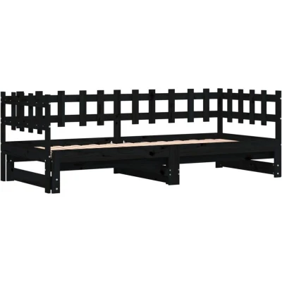 Image of vidaXL Pull out Day Bed without Mattress Black 2x(90x200) cm Solid Wood