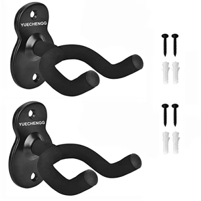 Image of Yuechenggui 2 Pack Guitar Holder Wall Mount Hanger, Display Bracket Hooks for Electric Guitar, Classical Acoustic Bass Ukulele Mandolin Banjo, Black (Black)