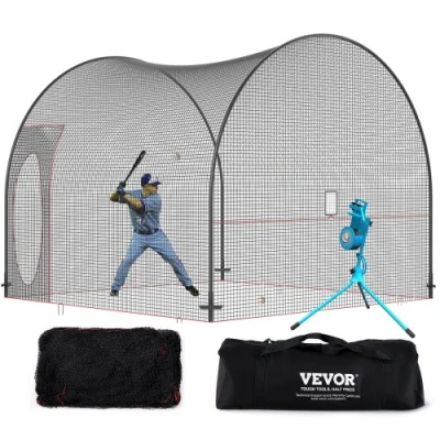 Image of VEVOR Baseball Batting Cage, Softball and Cage Net Frame, Practice Portable with Carry Bag, Heavy Duty Enclosed Pitching for Backyard Hitting Training, 12FT