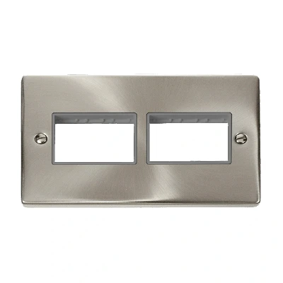 Image of Click Deco 2 Gang Plate x 3 Aperture Unfurnished Satin Chrome Grey Inserts