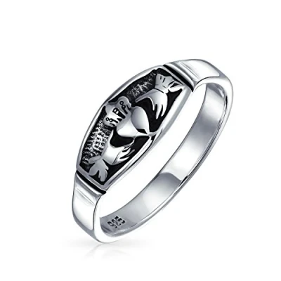 Image of BFF Celtic Irish Friendship Couples Promise Claddagh Wedding Band Ring For Men Women Oxidized .925 Sterling Silver