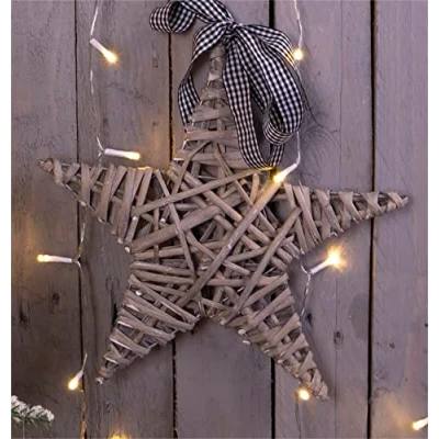 Image of St Helens Home &amp; Garden Light Grey Wicker Christmas Star Rustic woven willow with a hanging loop and ribbon