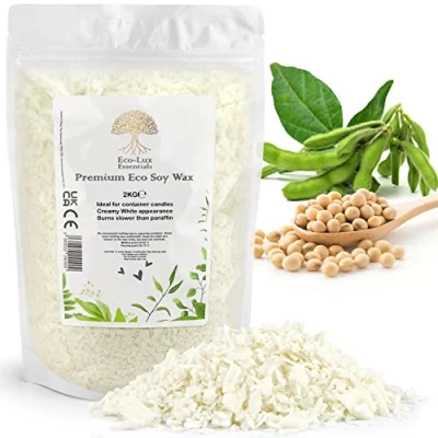 Image of Eco Lux UK 2KG Premium Soy Wax White Flakes, 100% Natural, Vegan Cruelty Free, Organic Candle Making Container Candles Melts Soya No additives, Harmless and Pure (2KG)