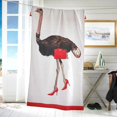 Image of Deyongs Ostrich Printed Velour 75x150cm Cotton Beach Towel