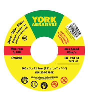 Image of York 300 X 3X 22MM C24 R BF Reinforced Silicon Carbide Stone Cutting Disc, Flat Type 41