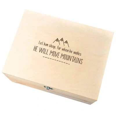 Image of Wooden Engraved Keepsake Box/Baby Memory Box/Unique New Baby Gifts/Engraved Gifts for Parents/Newborn Girl Boy (He Will Move Mountains)