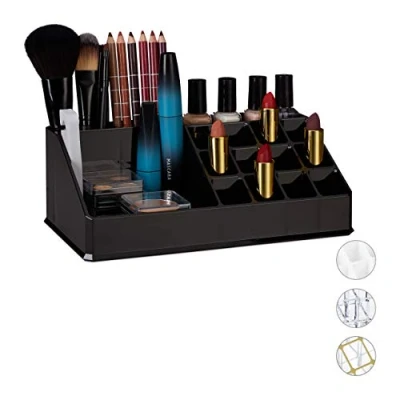 Image of Relaxdays Cosmetic Organiser, Makeup Kit for Lipstick, Nail Polish, Acrylic Jewellery Stand, Black