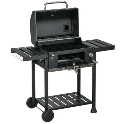 Image of Outsunny Charcoal Barbecue Grill Trolley with Adjustable Pan Smoker BBQ Black