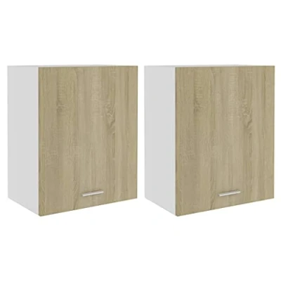 Image of vidaXL Hanging Cabinets 2 pc Set, Sonoma Oak Engineered Wood Stylish Modern Storage for Kitchen with Shelves and Door, Easy to Clean, 50x31x60 cm