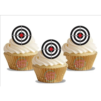 Image of 12 x Shooting Targets Fun Novelty Birthday Premium Stand UP Edible Wafer Card Cake Toppers Decorations