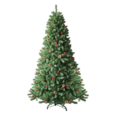 Image of SHATCHI 4Ft 8Ft Artificial Christmas Tree Maryland Fir Green Tips Red Berries and Pine Cones Xmas Home Decorations Metal Stand, 5Ft