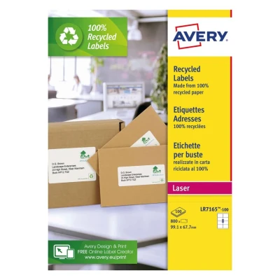 Image of Avery Addressing Labels Laser Recycled 8 per Sheet LR7165 100