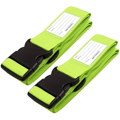 Image of OW Travel Personalised Luggage Straps for Suitcases (2 Pack Green) Easy to Spot Sturdy Suitcase with labels. Strap Belt Bag Baggage. Case Belts