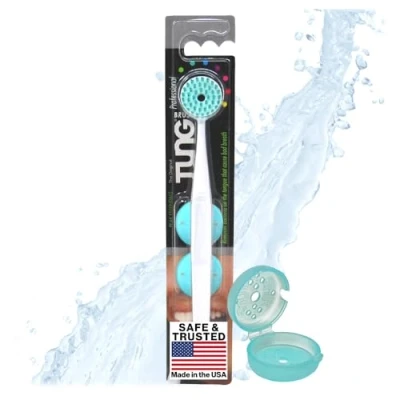 Image of Peak Essentials Tung Brush with Cap Tongue Cleaner for Adults Scraper Scrubber Bad Breath and Halitosis ASSORTED