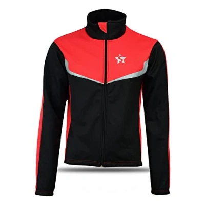 Image of Mens Cycling Jacket Windstopper Biking Winter Thermal Fleece Bicycle Top (Black/Red, Small)