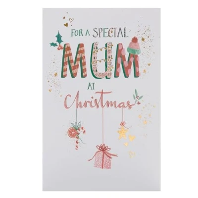 Image of UK Greetings Christmas Card for Mum Hanging Ornaments Design