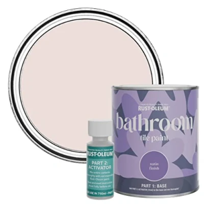 Image of Rust Oleum Pink Water Resistant Bathroom Tile Paint in Satin Finish Elbow Beach 750ml