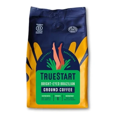 Image of TrueStart Ground Coffee 200g, Bright Eyed Brazilian for Cafetiere V60 Aeropress, Freshly Hand Roasted Speciality Grade, Medium Roast