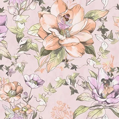 Image of Holden Floral Fairies Wallpaper Colourful Flowers Pink/Lilac 13211