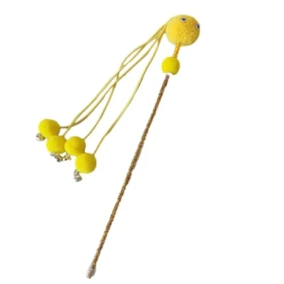 Image of xbiez Cute Tassels Teaser Wand Toy with Pompoms&amp;Small Bells Cat Interactive Stick Chasing Candy Color