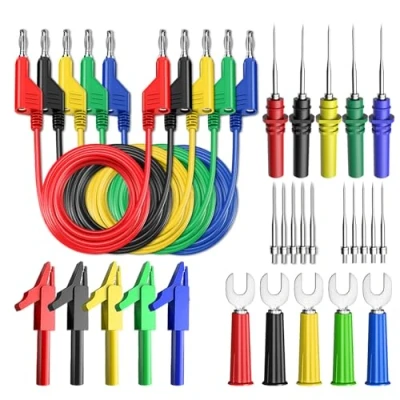 Image of Cleqee 30PCS Banana Multimeter Test Leads Kit Stackable 4mm Plug Cable with Insulated Alligator Crocodile Clips, Spade Plugs, Back Probe Pins 10PCS Replaceable Needles