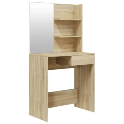 Image of vidaXL Chic Dressing Table with Mirror in Sonoma Oak, Ample Storage Space, Modern Design, Perfect for Bedroom