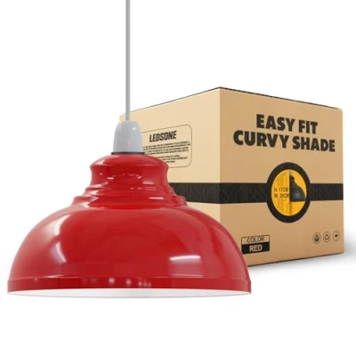Image of LEDSone Industrial Vintage Retro Curvy Red Dome Shaped Metal Pendant Ceiling Lamp Shade