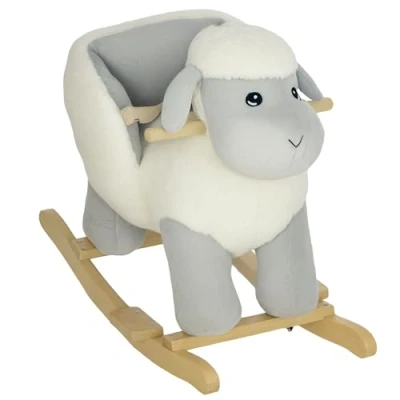 Image of AIYAPLAY Rocking Horse, Kids Ride on Animal, Plush Lamb with Safety Belt, Sound, for Ages 1 3 Years, Grey