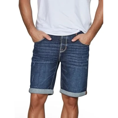 Image of riverso Men&#039;s Jeans Shorts RIVTom Short Trousers Regular Fit Denim Cotton Bermuda Grey, Light Blue, Black w30 w42, Size: W 33, Colour: Dark Blue (D242)
