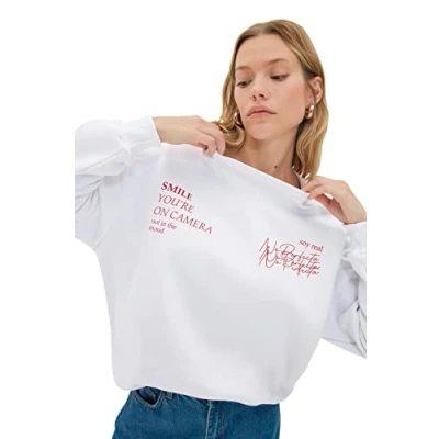 Image of Trendyol Women Regular Basic Crew neck Knit Sweatshirt Weiß