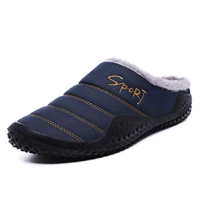 Image of B/H plush Fleece Lined House shoes w/Indoor,Large size men&#039;s cotton in winter, indoor Warm Slippers with C6 blue_UK6,Plush Non Slip