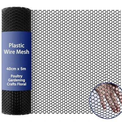 Image of Garden Plastic Mesh Fencing (40cm x 5m) Black Chicken Wire, Barrier, Animal Pet Vegetable Aviary Hutch Protection